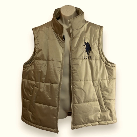 USPA US Polo ASSN. Puffer Vest Men's XXL Zip Up Tan/Khaki and Navy - Picture 3 of 8